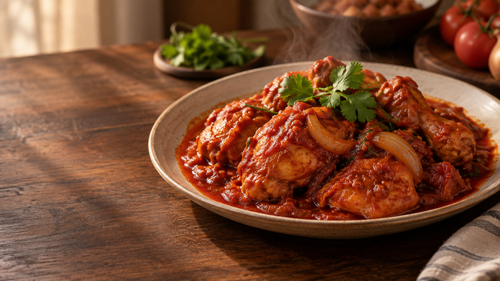 Illustrative serving suggestion of plated Ayam Masak Merah