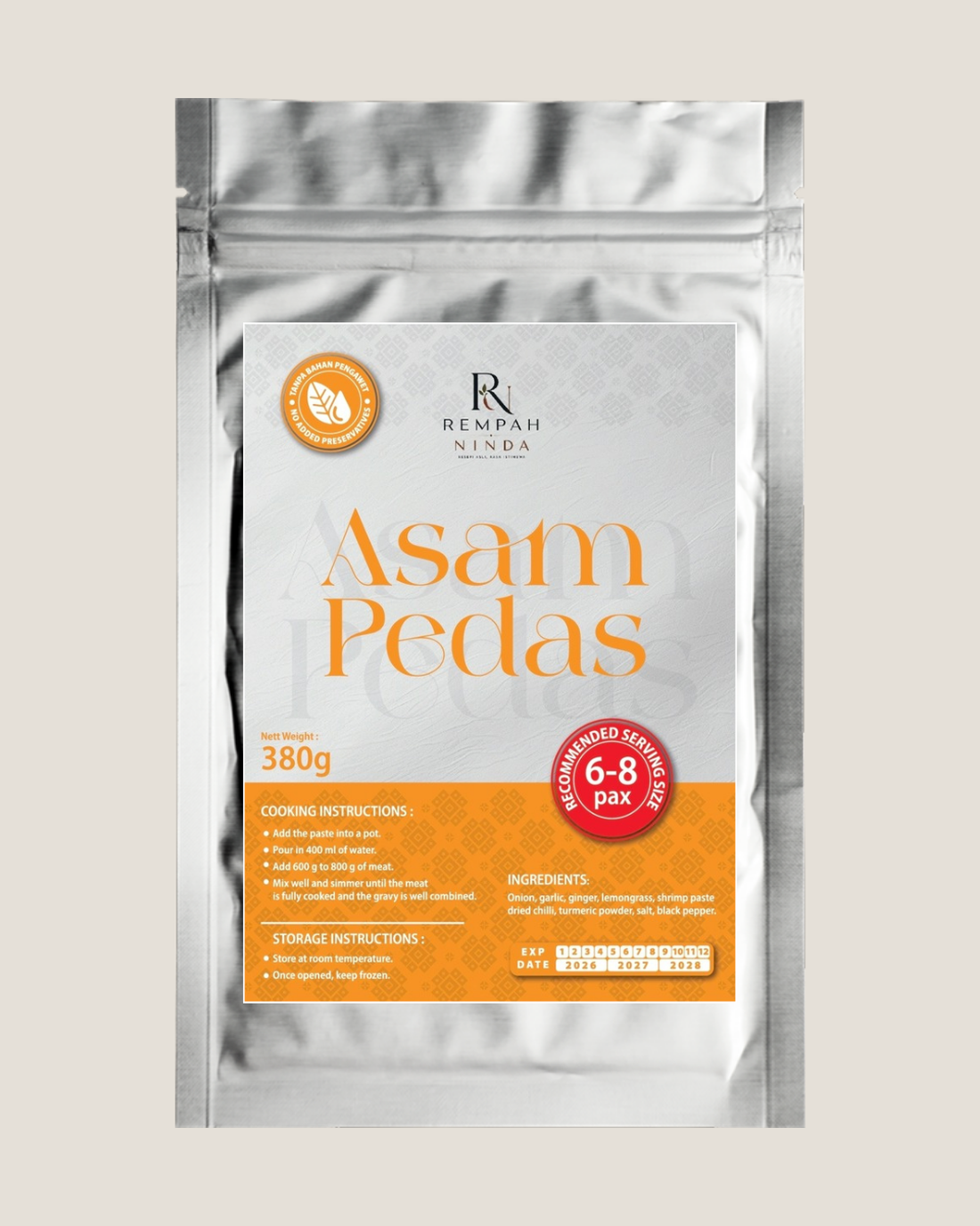 Asam Pedas rempah in an aluminum foil retort pouch, Rempah Ninda
